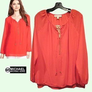 Michael Kors Coral Gold Zip Drawstring Blouse